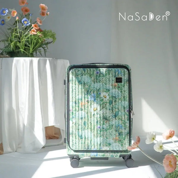 【納莎登 NaSaDen】★29吋 萊茵系列前開行李箱 花草之境系列 洋桔梗綠